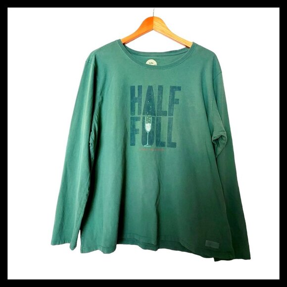 Life Is Good Women's Plus Size XXL T Shirt Half Full Wine Glass‎ Long Sleeve Tee - Picture 1 of 11